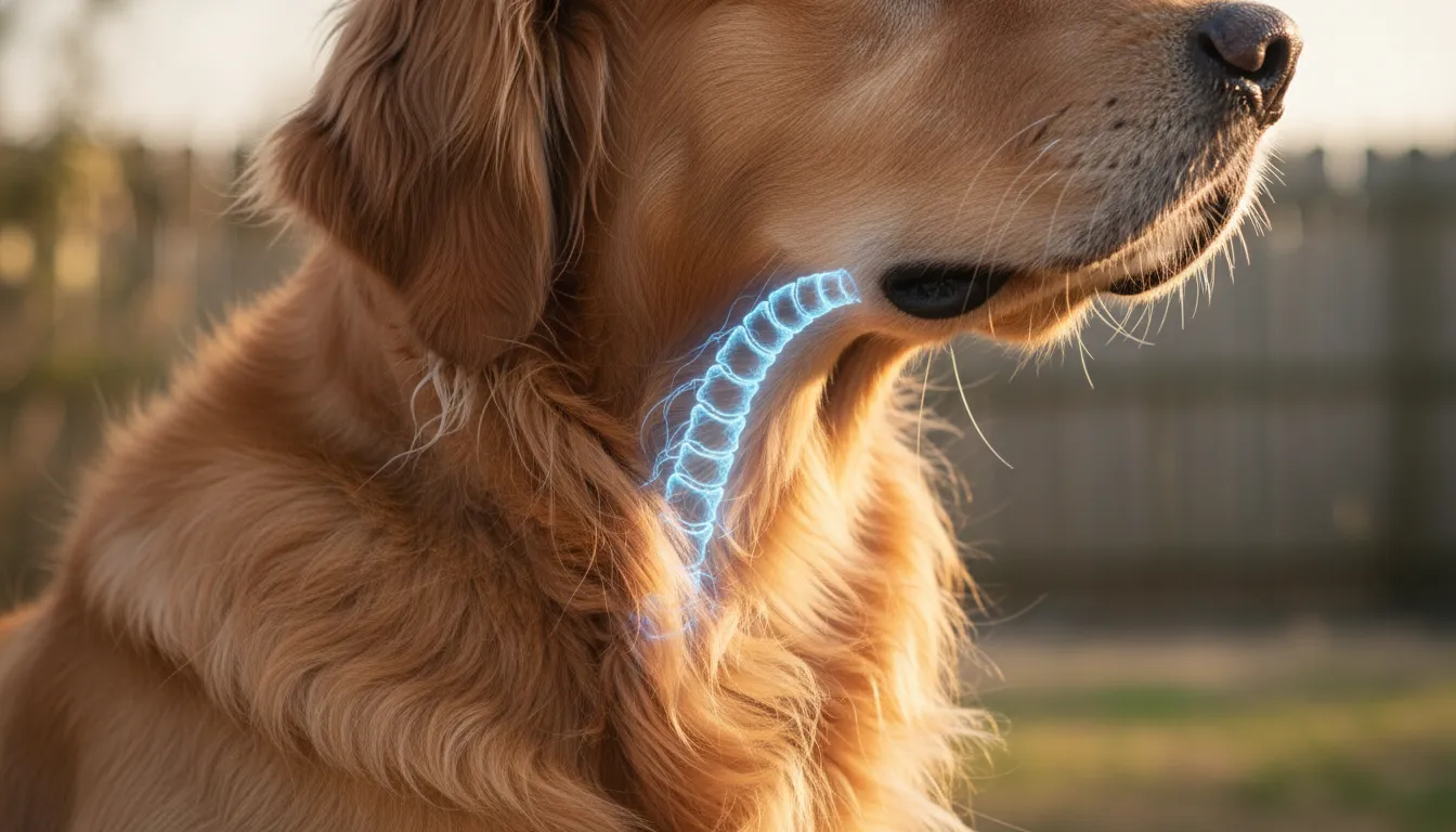 Ilustración conceptual de la presión de un collar sobre la tráquea canina