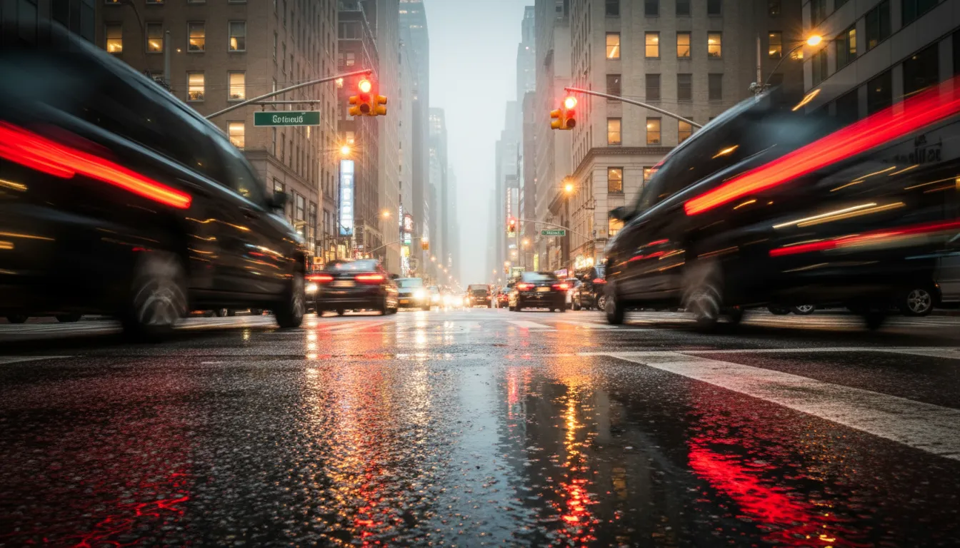 Imagen con desenfoque de movimiento mostrando el tráfico intenso de una ciudad como un peligro potencial